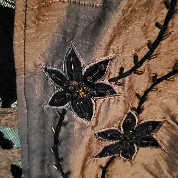 YAK MAGIK Open Front Tapestry Jacket Blazer Gold Black Floral Geometric Sequins - Picture 5 of 11